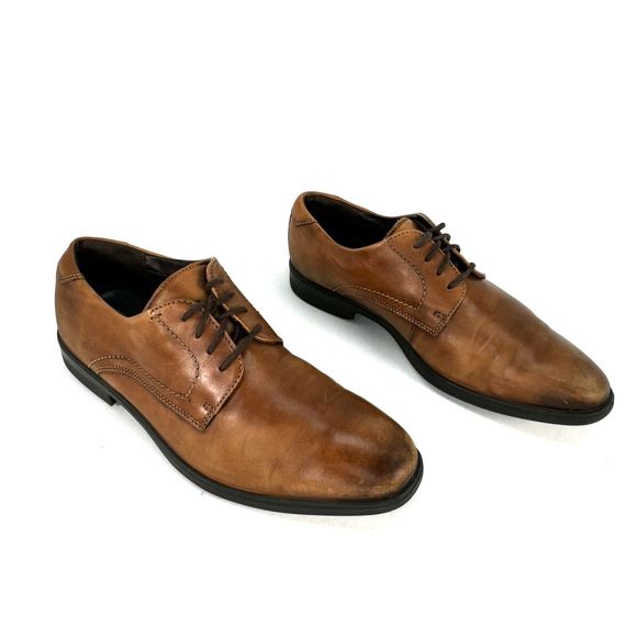 Ecco Melbourne Tie Oxford Dress Shoe Amber Brown Men’s Size EU 45 US 11 - Picture 6 of 12